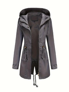 Damen Langarm Wasserdichter Trenchcoat | Mit Kapuze – Grau