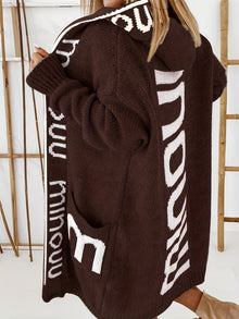 Stilvolle Kapuzen Strickjacke Mit Print Für Damen | Perfekt für Alltag – Dunkelbraun