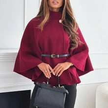 Damen Cape mit Gürtel und weitem Schnitt – Weinrot