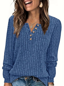 Keeler - Langärmliges Geripptes Henley Hemd Mit Knöpfen – Blau
