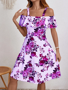 Carol - Bezauberndes Blumen Carmenkleid – Lila