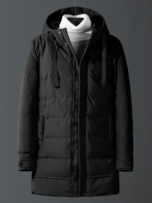 Warme Winddichte Reißverschluss Mittellange Kapuzen Winterjacke | Perfekt für Outdoor-Aktivitäten – Schwarz