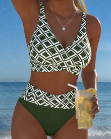Chelvi - Eleganter Zweiteiliger Bikini mit Rautenmuster – Grün