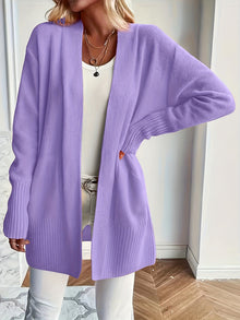 Lässiger Strickwaren-Woll-Cardigan mit Tasche für Damen | Perfekt für den Alltagsgebrauch – Violett