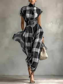 Nethara - Elegantes Herbst Kleid Mit Gürtel – Schwarz