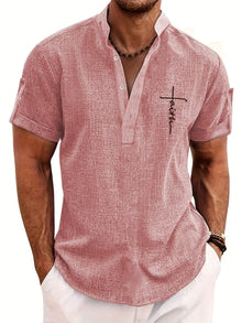 Stin | Elegantes Kurzarmhemd mit Stehkragen – Rosa