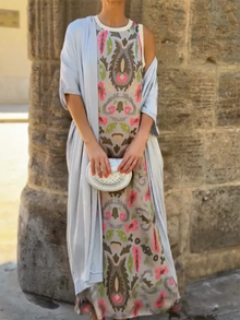 Delly - Bohemian Stil Zweiteiliges Kleid – Grau