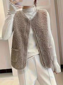 Miona – Plüsch-Fleece-Weste Mit Taschen – Khaki