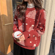 Roter Weihnachtsbaum Jacquard Pullover für Damen – Rot
