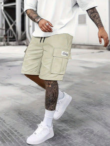Herren Kordelzug mit Taschen Kurze Hosen – Khaki