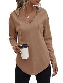 Heydi – Langarm Pullover Mit Kapuze Und Abgerundetem Saum – Taupe