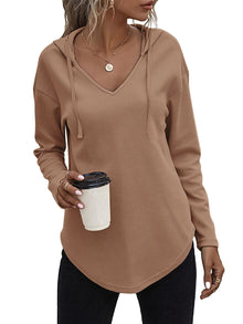 Seonie – Langarm Kapuzenpulli Mit V-ausschnitt – Camel