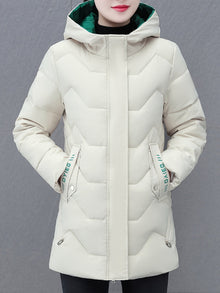 Lässige Halb Lange Puffer Winterjacke mit Kapuze für Damen | Perfekt für Casual Days – Weiß