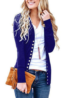 Damen nan Feinstrick-Cardigan mit dekorativen Metallknöpfen und schmaler Silhouette Drune – Dunkles Saphirblau