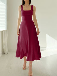 Mirelina™ – Damen Midikleid mit Breiten Trägern – Weinrot