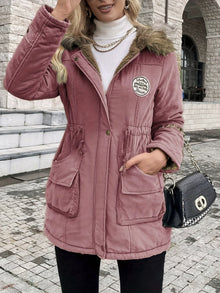 Damen Eleganter Fleece Parka Wintermantel mit Veganem Fell für Damen | Ideal für den Winter – Rosa