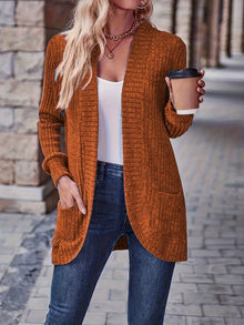 Lässiger warmer Fleece-Strickwaren-Cardigan für Damen | Perfekt für den Alltag – Rost