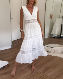 Stella™ - Bequemes V-Ausschnitt Spitzen-Topkleid – Weiß