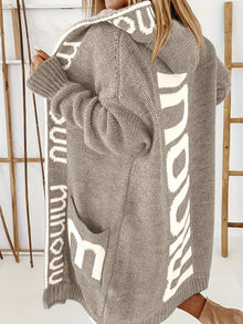 Stilvolle Kapuzen Strickjacke Mit Print Für Damen | Perfekt für Alltag – Hellgrau