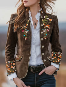 Anisaa – Elegante Jacke Mit Stehkragen – Kaffee