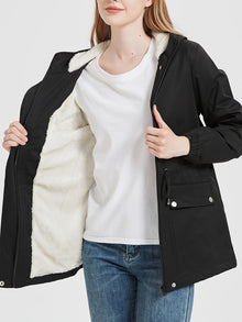 Damen Stylischer Fleece Parka Wintermantel mit Kapuze für Damen | Ideal für den Winter – Schwarz