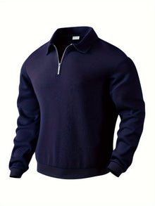 Finn | Geometrisches Design Vintage Reißverschluss Pullover – Marineblau