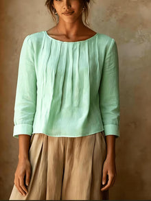 Gelina – Bluse Mit Rundhalsausschnitt Und Falten Vorne – Grün