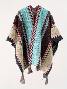 Briana - Decke Mit Quasten Und Streifenmuster Cape Reise Jacke – Himmelblau