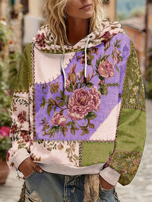 Norella – Langärmliges Kapuzenshirt MIT Blumen-patchwork – Lila