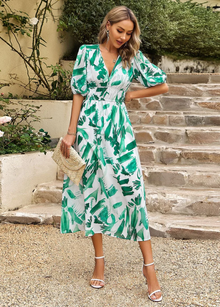 Josette - Midi Kleid Mit Blumenmuster – Grün