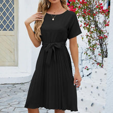 Mori - Elegantes Plissee Midikleid Bindegürtel Klassisch – Schwarz