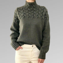 Strickpullover mit Zopfmuster | Hoher Kragen | Kuscheliger Komfort – Olivgrün