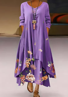 Belle - Stilvolles, locker sitzendes Kleid mit Print für Damen – Lila
