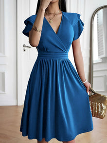 Laura - Stilvolles Kleid mit V-Ausschnitt für Damen – Blau
