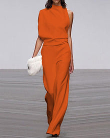 Isabel - Eleganter Jumpsuit mit Stehkragen – Orange