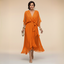 Harshani - Lappen Kleid Mit V-Ausschnitt – Orange