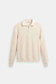 Klassischer Strickpullover mit Reißverschluss & Kontrastkragen – Creme