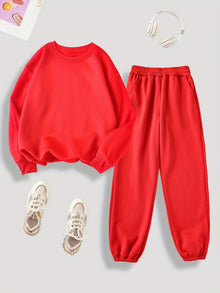 Bequemer Pullover Mit Langem Ärmel Und Plüschfutter & Jogginghose Für Damen | Ideal für Herbst/Winter – Rot