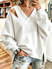 Kirstan – Schickes Oversize Sweatshirt Mit V-Ausschnitt Und Cut-out – Weiß