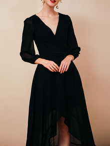 Elegantes Wickelkleid | Luftiger Chiffon | Asymmetrischer Saum – Schwarz