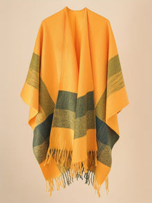 Kyrine - Poncho Schal Mit Fransen Und Geometrischem Muster – Gelb