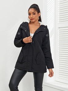 Fleece-Parka-Winterjacke mit Kapuze für Damen, elegant | Perfekt für Outdoor-Aktivitäten – Schwarz