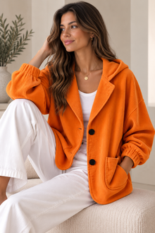 Nalina – Übergröße-Kapuzen Jacke Aus Cord – Orange