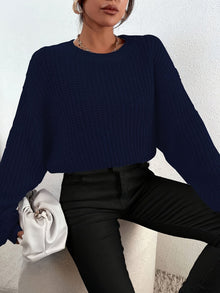 Lässiger einfarbiger Baumwollpullover mit Rundhalsausschnitt für Damen | Perfekt für den Alltag – Schwarz
