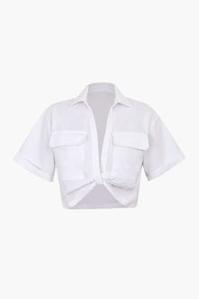 Janice | Stylisches Kurzarm Crop Shirt mit kragen – Weiß
