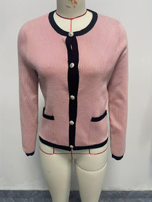 Eleganter warmer Woll Strickcardigan mit Taschen für Damen | Perfekt für den Alltag – Rosa