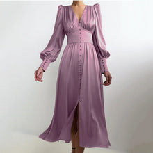 Tailliertes Satin-Kleid mit Ballonärmeln – Elegantes Abendkleid – Lila