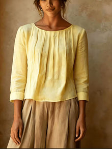 Gelina – Bluse Mit Rundhalsausschnitt Und Falten Vorne – Gelb