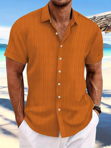 Owen | Relaxed Fit Gestreiftes kurzärmeliges Sommerhemd – Orange