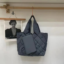 Gesteppte Damen-Shopper-Tasche aus Canvas - Sara – Schwarz